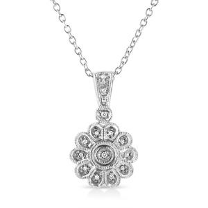 NIB Haus of Brilliance .925 Silver Diamond Sunburst 18" Pendant Necklace